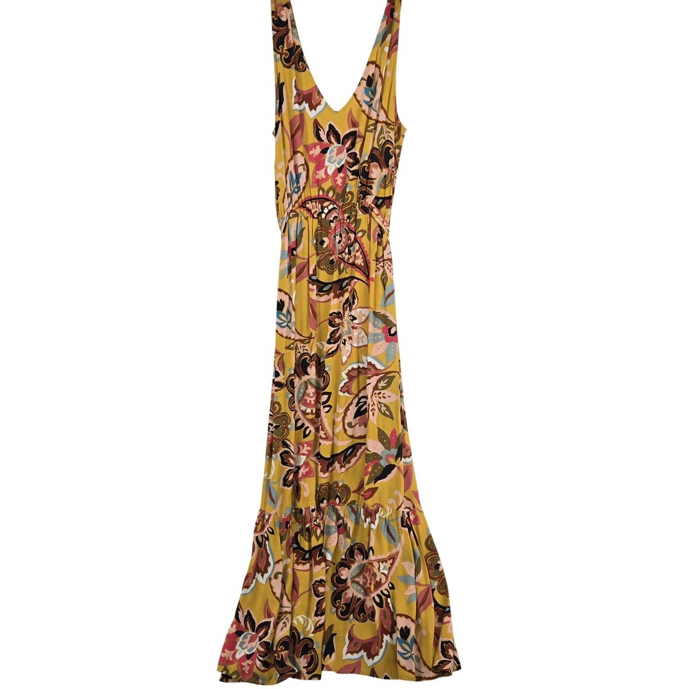 LOFT Dress Womens Medium Yellow Floral Sleeveless‎ Maxi V Neck Boho Summer